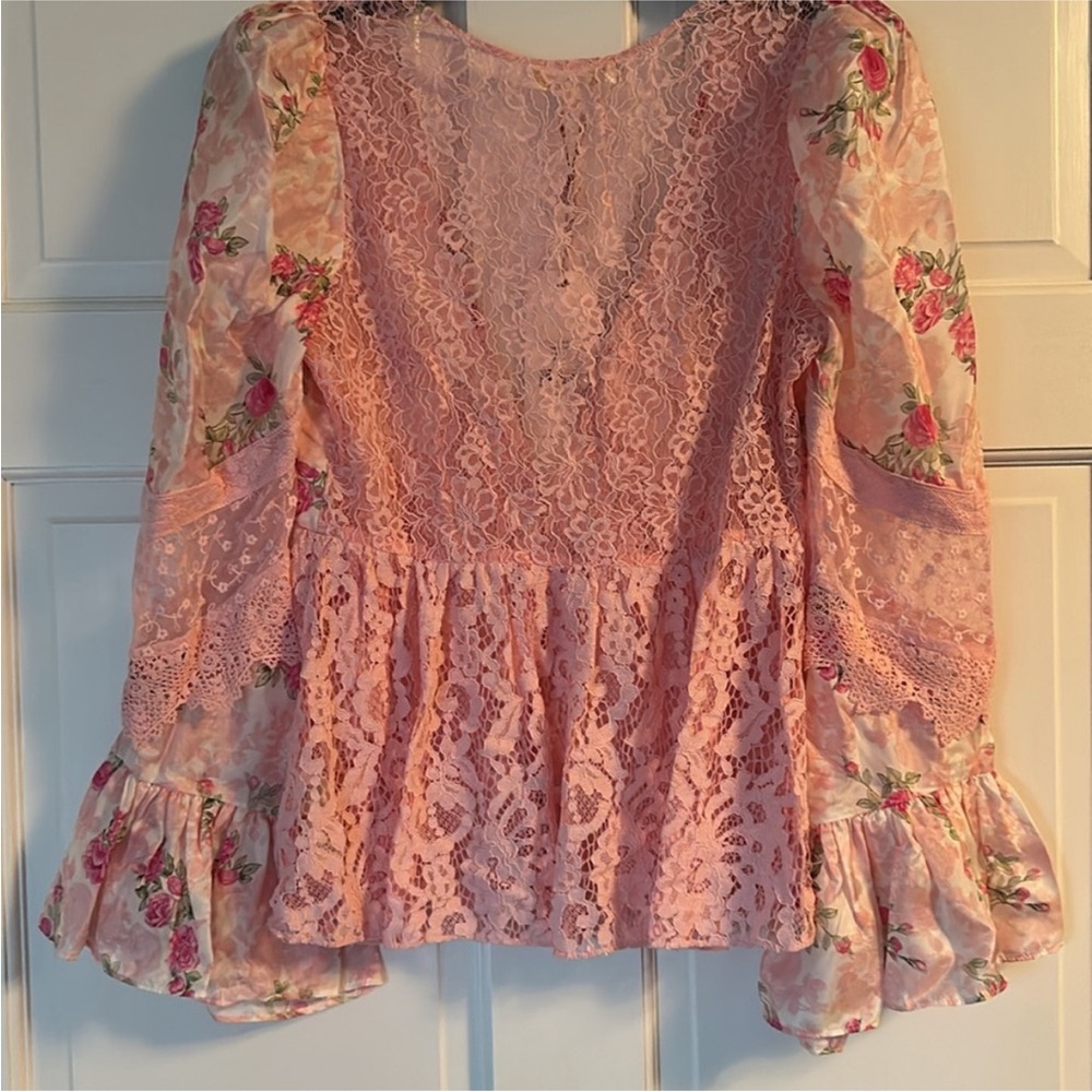 LoveShackFancy Pink Floral Lace Top - Picture 5 of 9